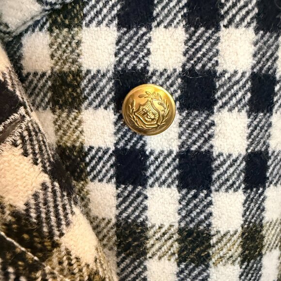 J.Crew Double Breasted Classic Wool Coat Jacket Black Ivory Oxford Plaid sz 12 - Picture 4 of 9